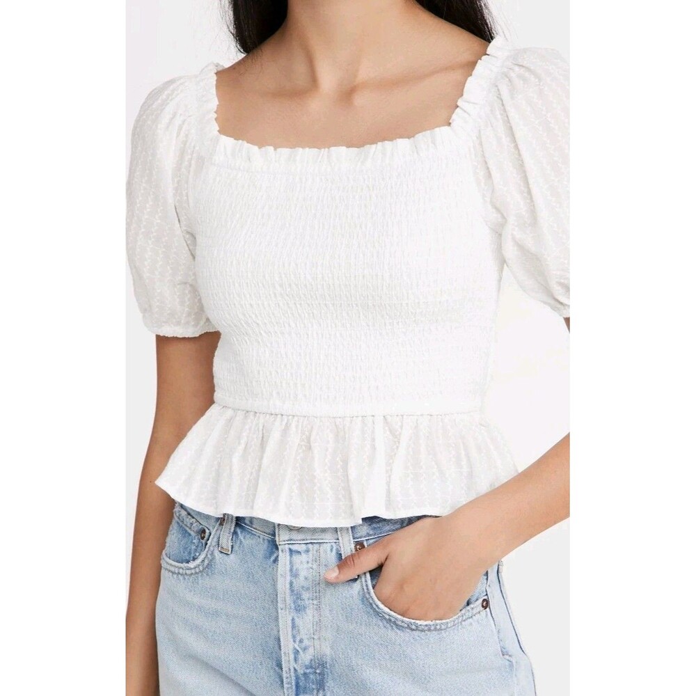Lost + Wander Revolve Puff Sleeve Vine Babydoll Top White Sz Large NWT Romantic